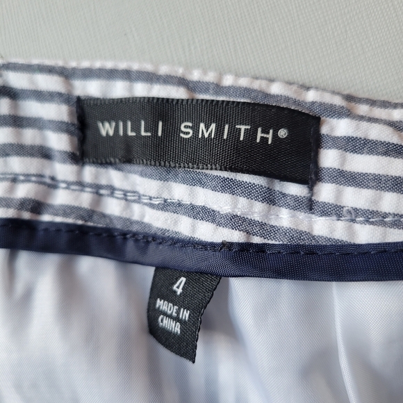 Willi Smith Blue and White Pinstripe Seersucker Mini Skirt Size 4 - Picture 4 of 6